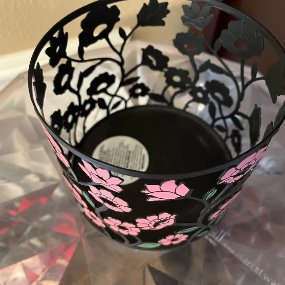 Bath & Body Works Black Metal Pink Poppy Flower Marble Base Candle Holder